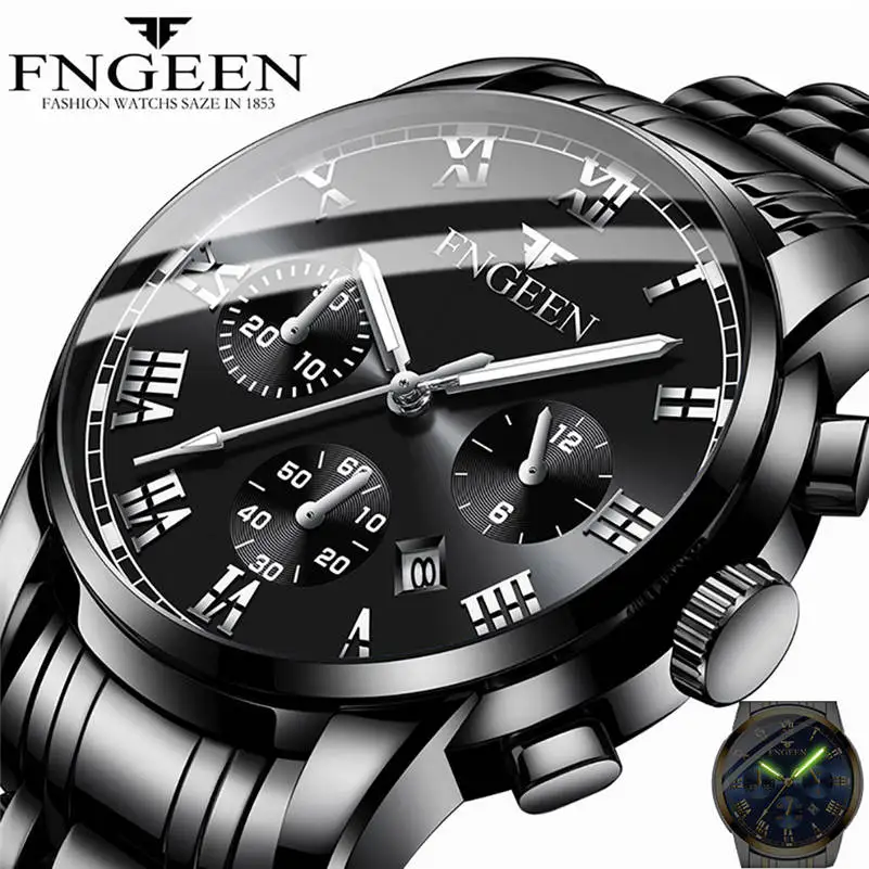 

FENGEEN 2019 New Men Brand Luxury Men Fashion Stainless Steel Calendar Multi Needle Sports Quartz Watches Relogio Masculino CC21