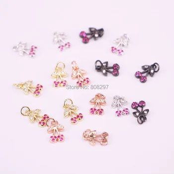 

20Pcs Metal Micro Pave CZ Cherry Pendant Beads Charm Accessoires For DIY Jewelry