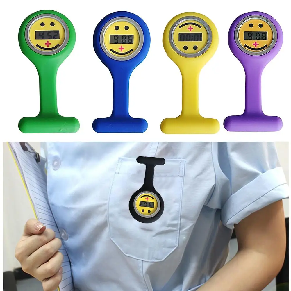Модные силиконовые часы для медсестер карман улыбка цифровой спецодежда медицинская доктор электронная брошь силиконовые часы медсестры