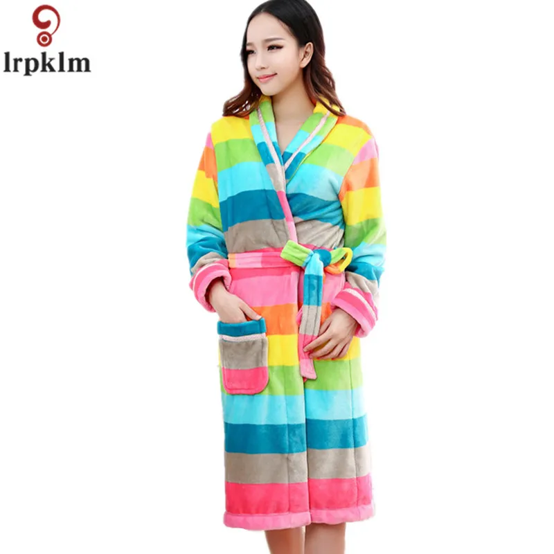 Women's Striped Robes For Women Full Sleeve Knitted Cotton Sleep Lounge