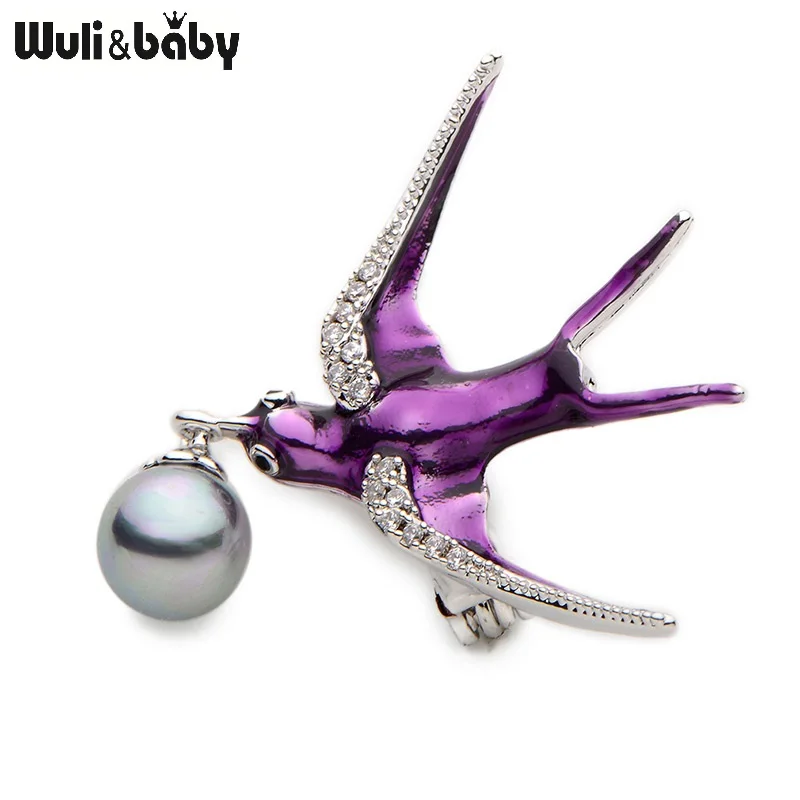 

Wuli&baby Purple And Blue Swallow Brooches Women Fashion Little Rhinestone Enamel Birds Wedding Party Banquet Brooch