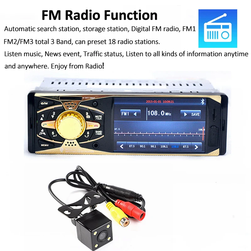 4 дюйма 4 ''1 Din HD Автомагнитола аудио стерео MP5 Bluetooth зеркальная связь Авторадио кассетный плеер TFT+ камера Дистанционное управление