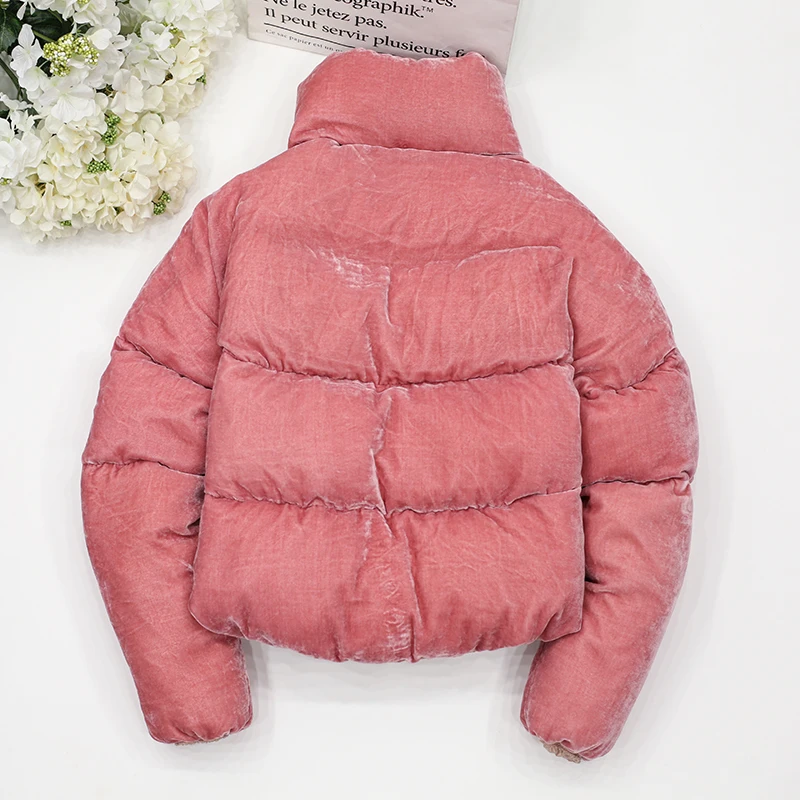 Dames Femelle Femmes Manteau Parka Poitrine Manteaux Veste Chaude Court Solide Vestes Stand D'hiver Pink Épais Unique Col Casual 1d1xrpYn
