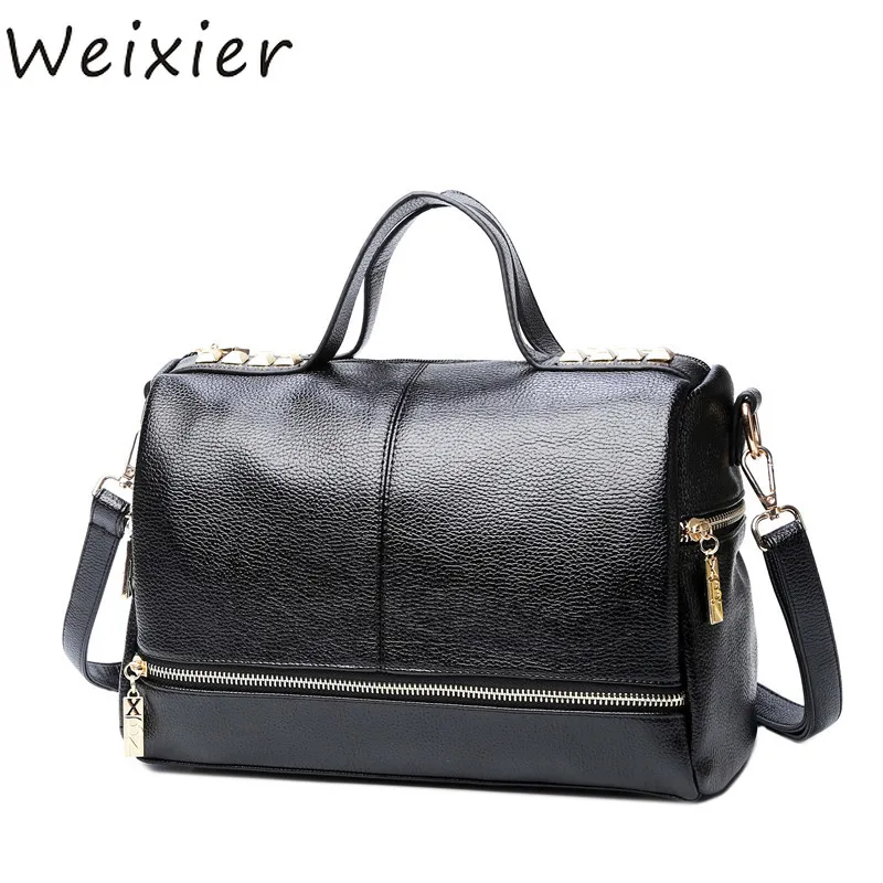 

WEIXIER New Arrival Femal Handbag Retro Motorcycle Messenger Bag Rivet Leather Laptop Tote Bag Women Shoulder Bag NS-78