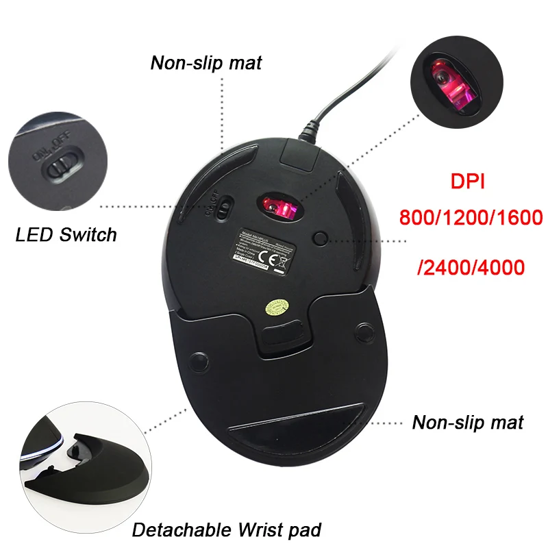 Вертикальная мышь, эргономичная, правая, проводная Delux M618 Plus, RGB, 6 кнопок, 1600, 4000 dpi, компьютерная, эргономичная мышь s, проводная, USB, для ПК