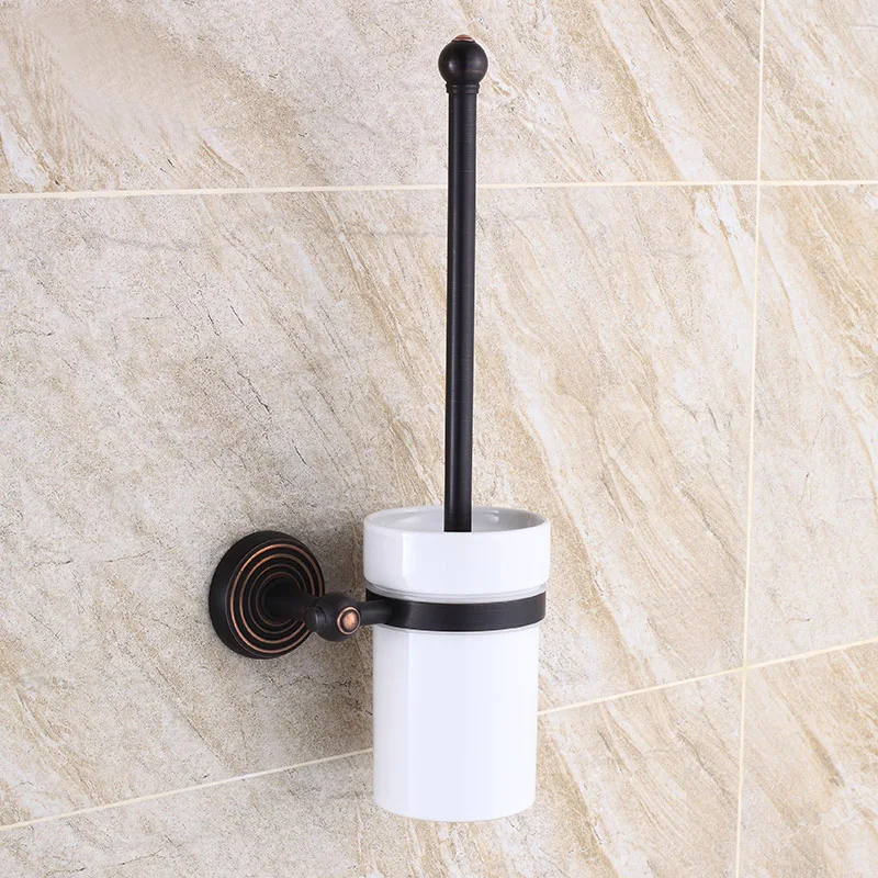 Toilet Brush Holder Wall Mounted Oil Rubbed Bronze Bathroom Toilet WC Scrub Bath Cleaning Brush