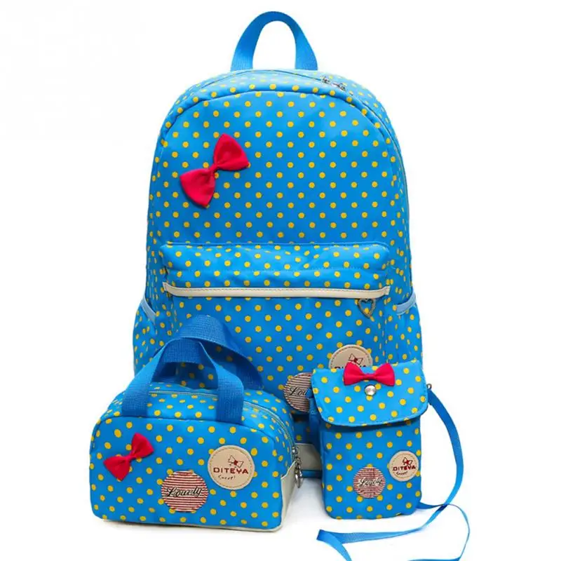 

3pcs/set Canvas Backpack Kids School Bags For Girls Cute Bow Design Children Backpacks Preppy Stylish Canvas Bookbag Polka Dot