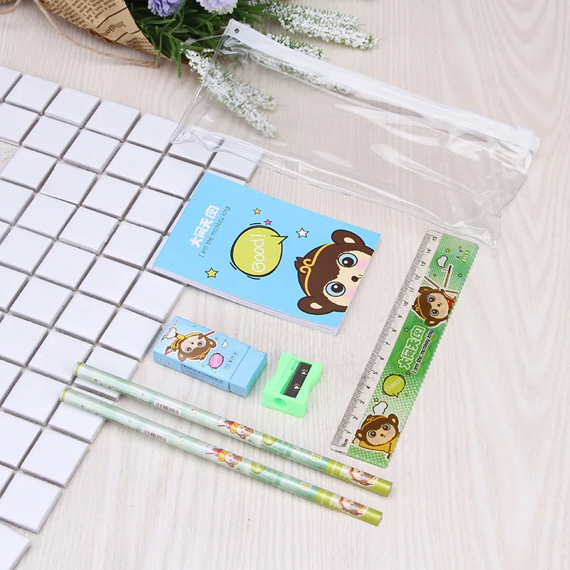 

Stationery set kawaii cute cool ruler Pencil notebook eraser pen holder for Primary School Students Wholesale drop shipping