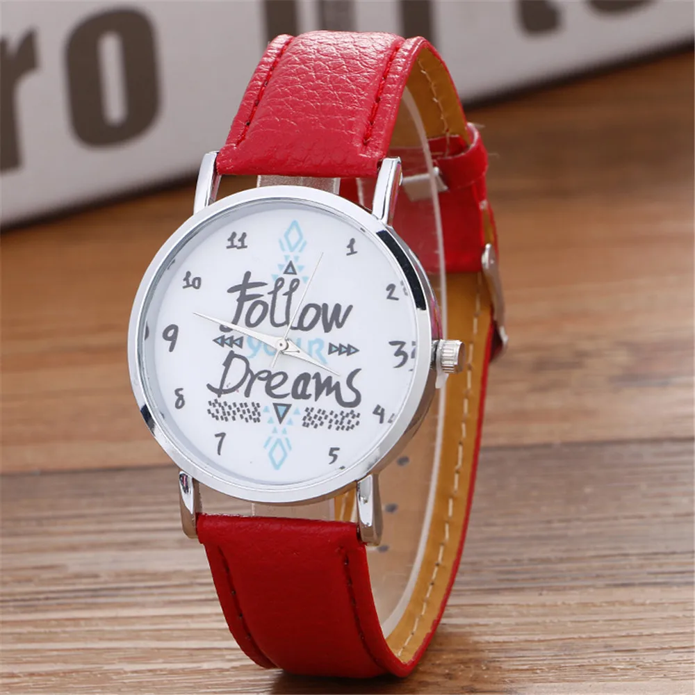 

Aimecor Fashion Women Watch Follow Your Dream Neutral Letter Pattern Leather Analog Quartz Wrist Watch Relogio Masculino