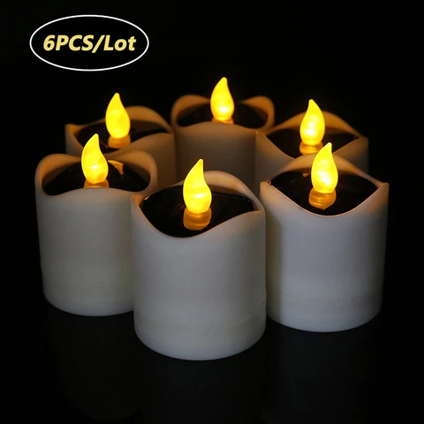 Movido a Energia Luzes de Velas Cintilação sem Chama Decoração do Casamento para o Dia dos Namorados Dia das Bruxas Lote Solar Chá Festival Lâmpada Natal 6 Pçs –