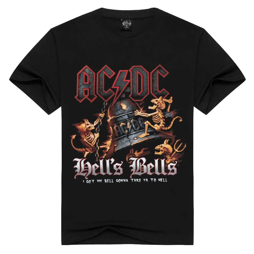 Для мужчин/для женщин хлопок AC/DC BELL'S колокольчики футболки рок группа футболка Летняя acdc футболка для мужчин твердые черные мужские топы свободная футболка s