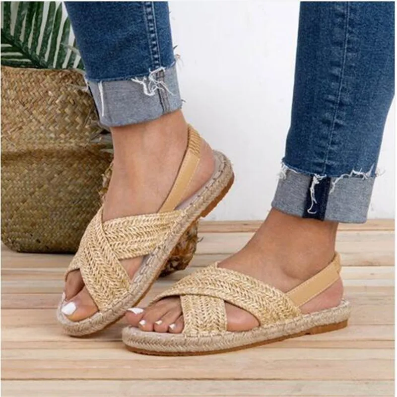 

Womens Fashion Flats Straw Hemp Rope Elastic Band Casual Shoes Roman Sandals gladiator sandals women casual summer rome