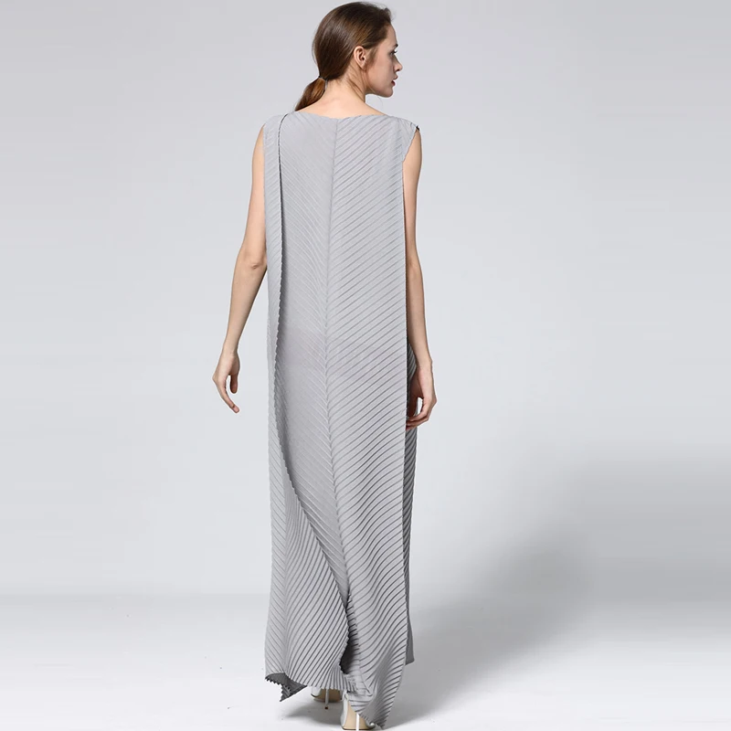 Changpleat новые летние одноцветное Для женщин длинные платья Miyak плиссированные дизайн моды Свободные Большой Размеры трапециевидной формы женский Макси платье прилив