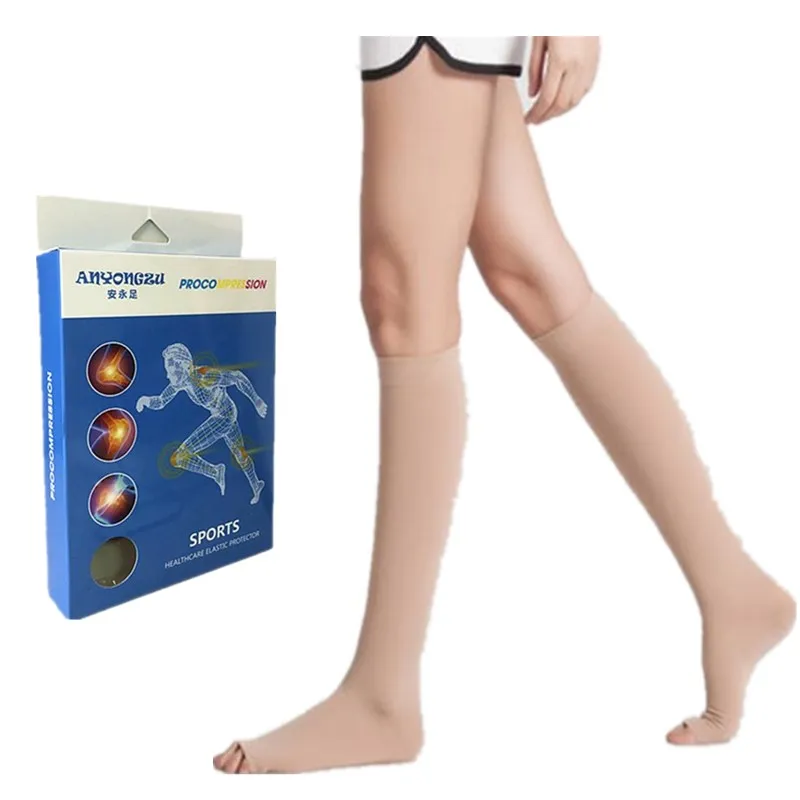 Многофункциональные нейлоновые носки для сна с открытым носком, эластичные, чистый цвет, предотвращают варикозное расширение вен, компрессионные носки с подарочной коробкой