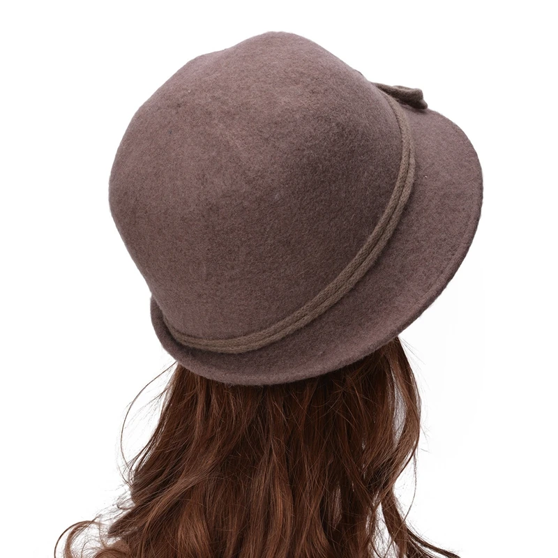 Зимняя женская шерстяная фетровая шляпа в стиле ретро, складная мягкая теплая шерстяная шапка с цветком сбоку для женщин, женская шапка-мешок, женские церковные шапки A466