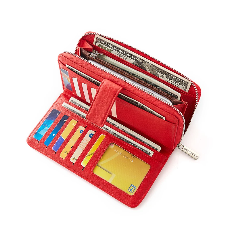 

New Brand Large Capacity Long Clutch Wallet Female Leather 19 Slots Card Holder Vintage Phone Pocket Women Wallets Purse Ladies