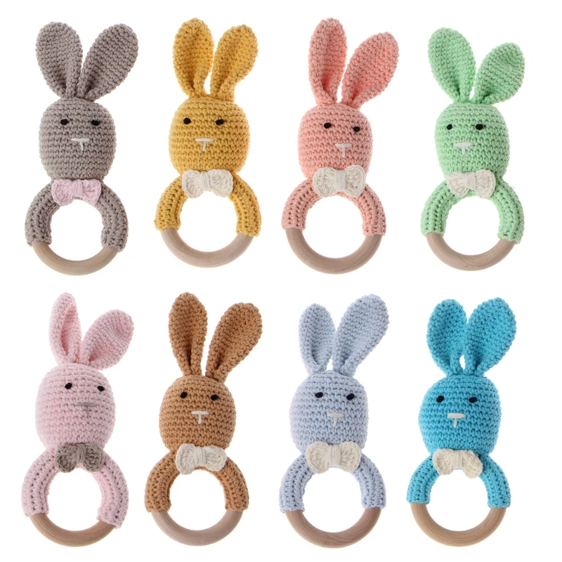 

Baby Bunny Ear Teether Wooden Teething Ring Newborn Sensory Toy Shower Gift 'zt
