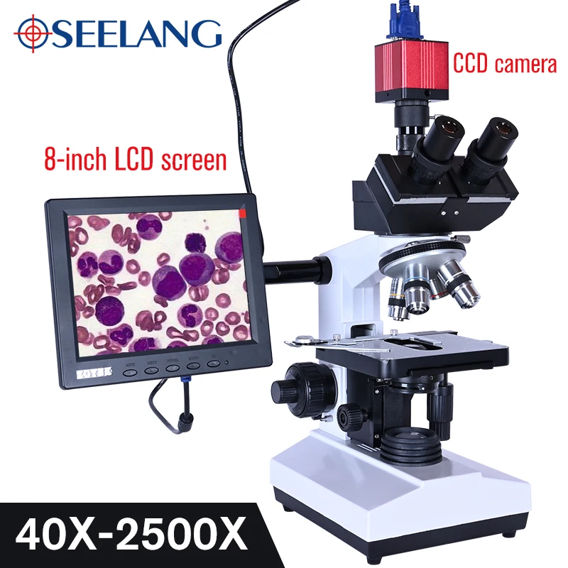 Laboratorio Profesional biológico HD trinocular microscopio zoom 2500X + USB HDMI VGA CVBS electrón