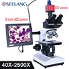 Professional Lab biological HD trinocular microscope zoom 2500X  + USB HDMI VGA CVBS electronic digital CCD Camera + 8-inch LCD ► Photo 3/6