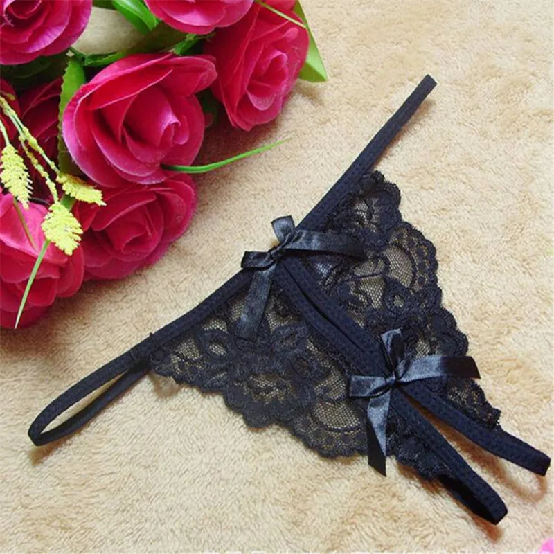 

Hot Sale Fashionable Women Ladies Female Lace Bow Tie Sexy Thong Underwear T Transparent Panties 2283