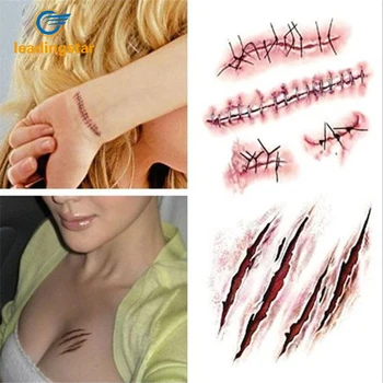 

LeadingStar Fake Bloody Wound Stitch Scar Scab Waterproof Sticker Body Art Stickers Halloween Masquerade Prank Makeup Props zk15
