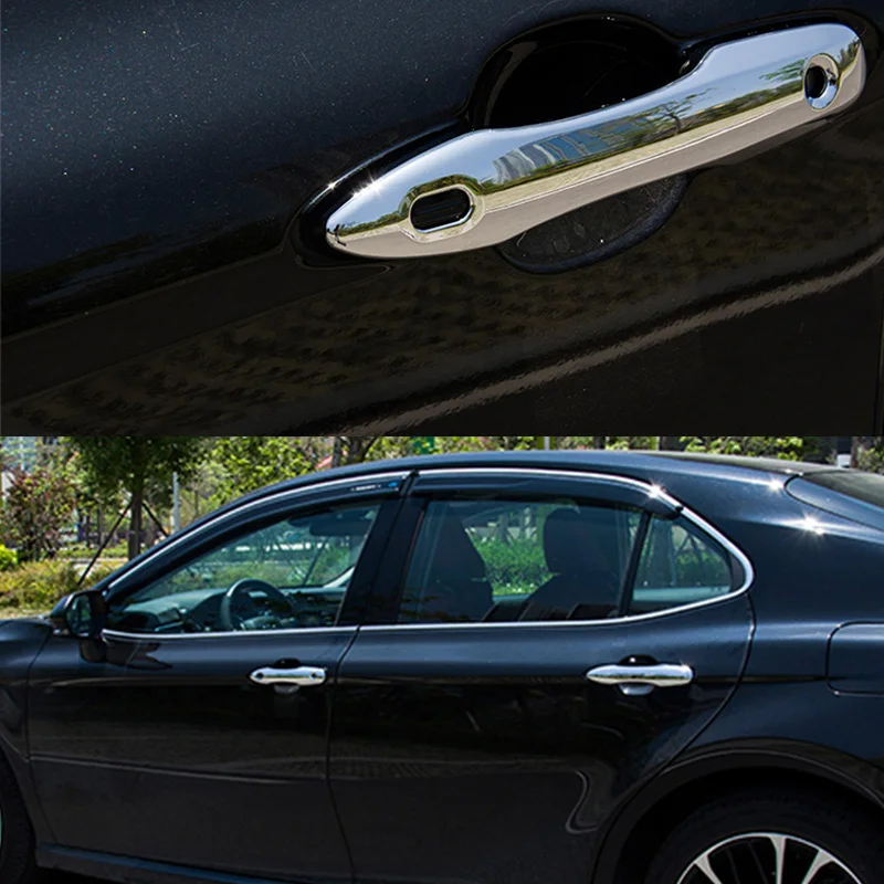 SEEYULE ABS Silver Carbon Fiber Style Car Door Handle Decoration Covers Protector Styling Accessories for Toyota Camry 2018 SEEYULE ABS Silver Carbon Fiber Style Car Door Handle Decoration Covers Protector Styling Accessories for Toyota Camry 2018