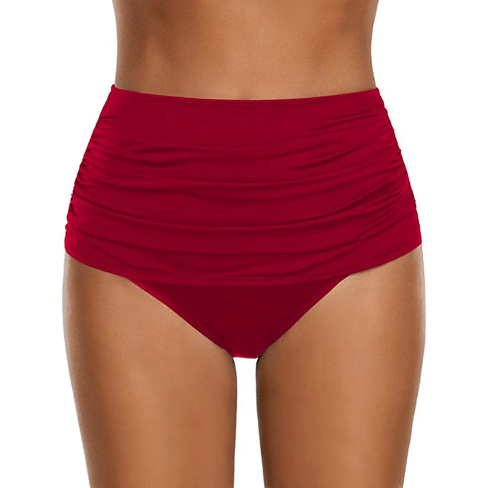 Женская плиссированная треугольная одежда для плавания, летнее бикини, низ, сплошной цвет, высокая талия, плавки, пляжные стринги, бикини, mujer# YL2 - Цвет: Красный