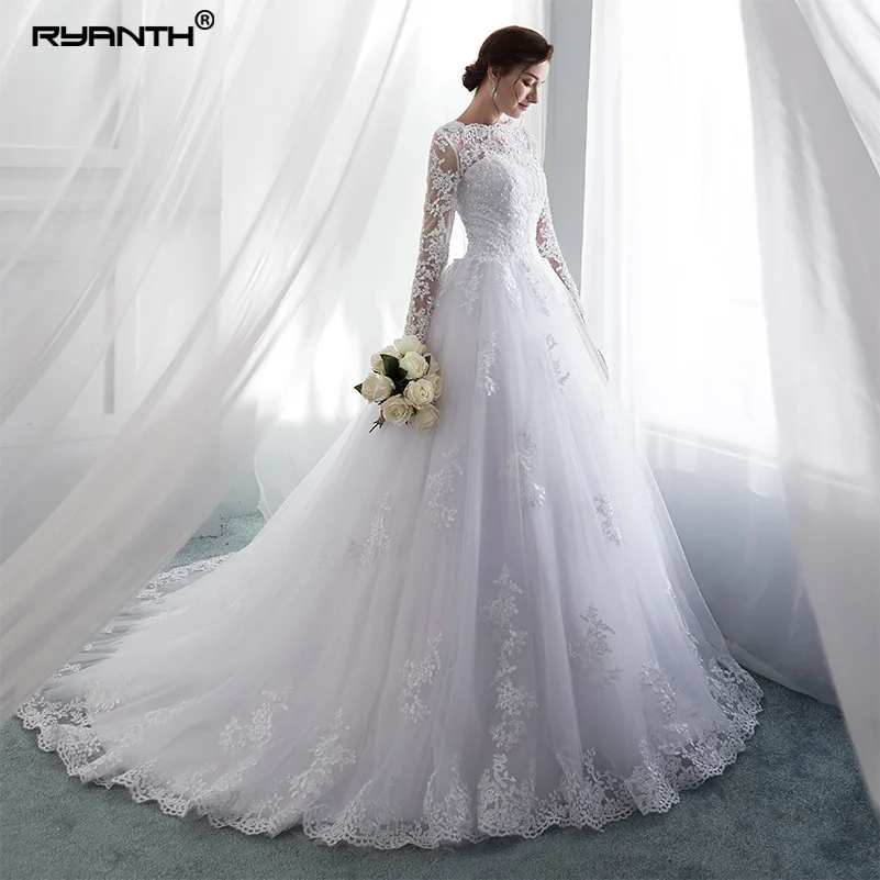 Ryanth Robe De Mariage Иллюзия с длинным рукавом кружево свадебное платье 2018 бальное платье свадебное es Vestido De Novia Trouwjurk