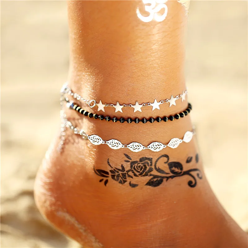Boho Лето океан пляж Каури оболочки лодыжки браслет бусины камень Многослойные ножные браслеты для женщин ноги украшения для ног - Окраска металла: FTS1825
