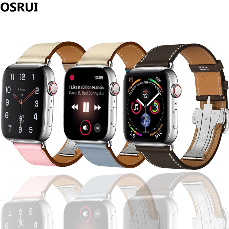 

42mm 38mm Strap For apple watch band correa 44mm 40mm Deployment buckle iwatch 4 3 2 Leather bracelet apple watch accessories