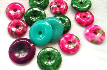 

10pcs Mixed Amber oranger Amazonite Blue - Larimar cherry pink red Jade Round Disc circle Donut "Pi" Pendant Jewelry focal