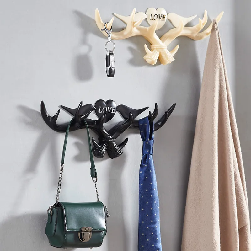 

Retro Wall Hanging Hook Deer Head Antlers for Clothes Hat Scarf Key Deer Horns Hanger Rack Bags Keys Holder Home Wall Decoration