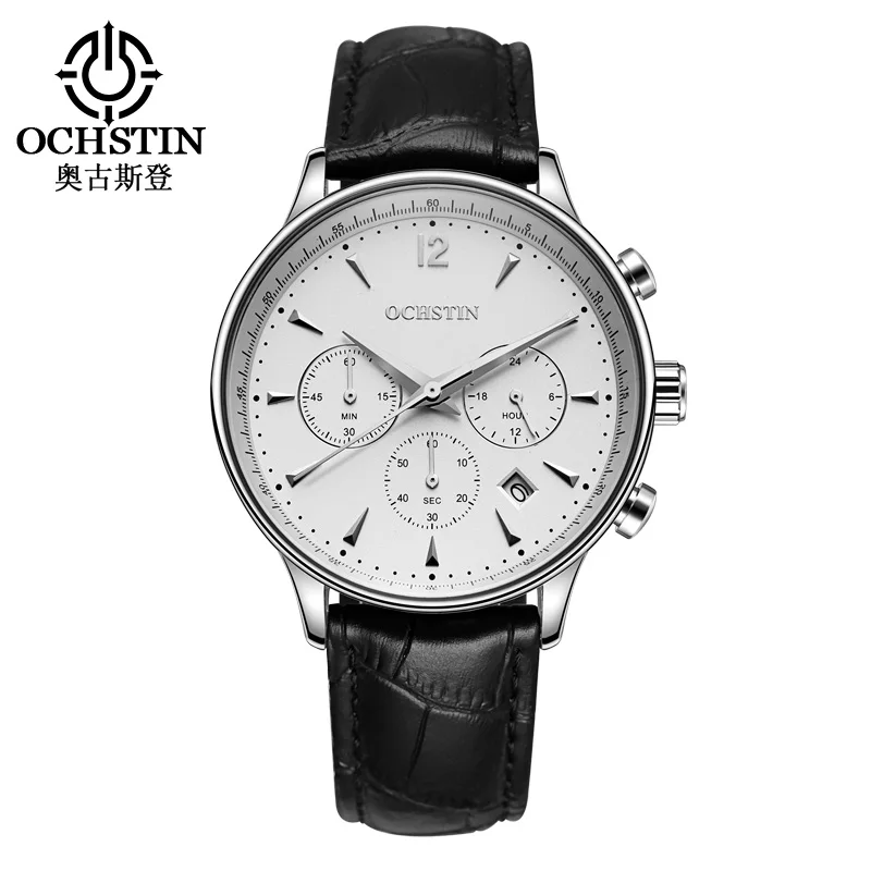 Люксовый бренд OCHSTIN часы мужские модные повседневные мужские кожаные водонепроницаемые кварцевые часы мужские наручные часы Relogio Masculino Relojes - Цвет: silver white