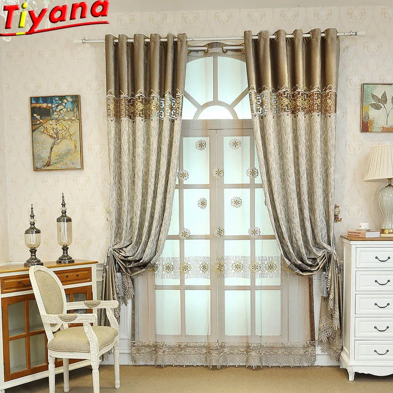 

Geometric Pattern Luxury Embroidered Tulle Curtains for Living Room Cotton and Linen High-grade Curtains Semi BlackoutCurtains#3