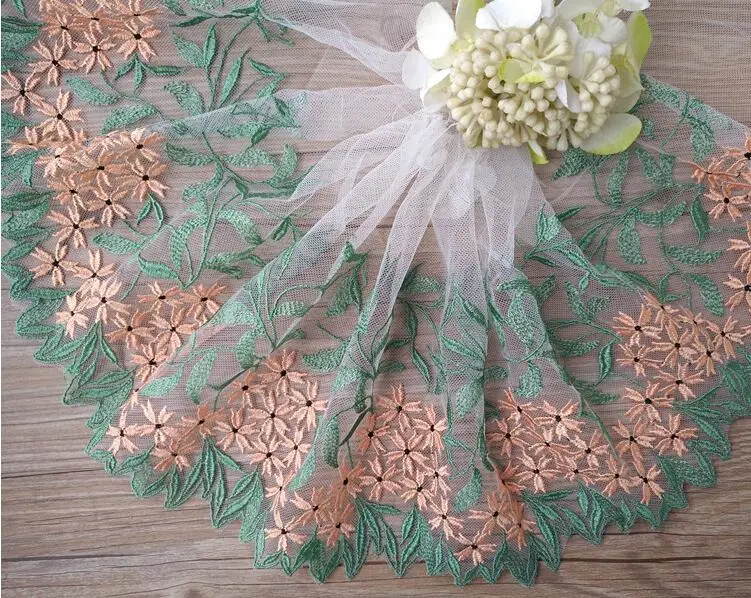 

3 Meters 22cm Width Green Lace Fabric Handmade DIY Guipure Embroidery Colorful Beautiful Lace Trim Garment Accessories
