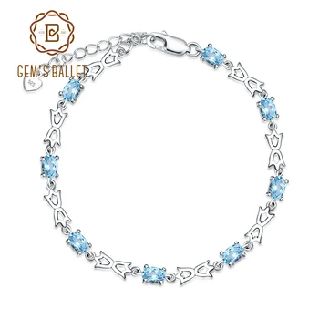 

GEM'S BALLET 4.8Ct Natural Swiss Blue Topaz 925 Sterling Silver Gemstone Bracelets & Bangles For Women Wedding Fine Jewelry