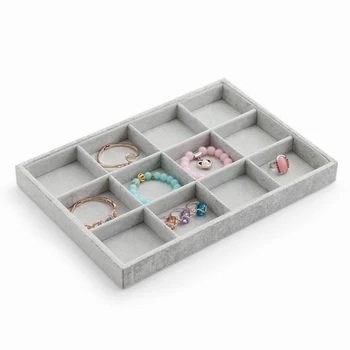 

High Quality Jewelry Display Tray Set Gray Velvet Necklace Bracelet Earrings Ring Jewelry 12 Grid Tray Display