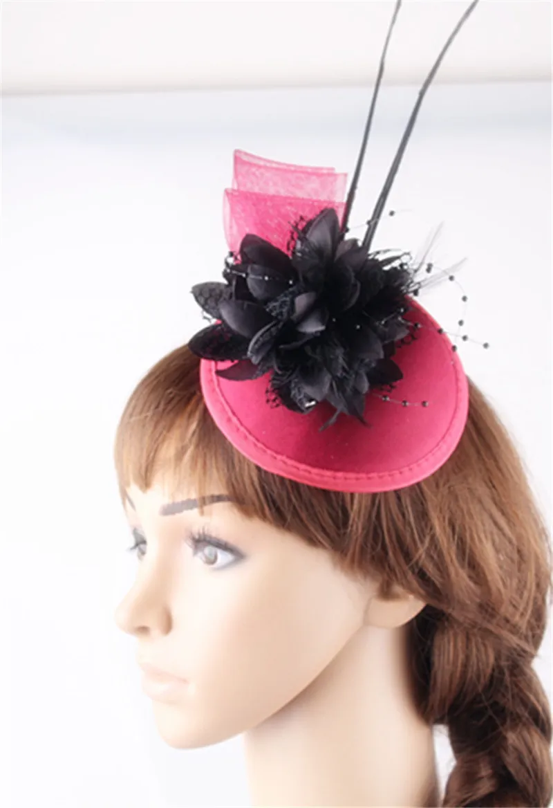 satin base fascinator hair accessories silk flower with ostrich quill