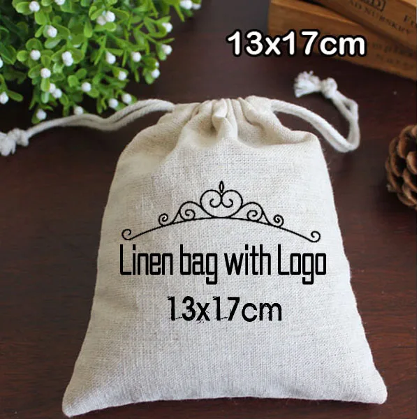 

Personalized Logo Linen Gift Bag Sack 13x17cm(5x6.5inch) can print Buyer Logo Jewelry Drawstring Pouch