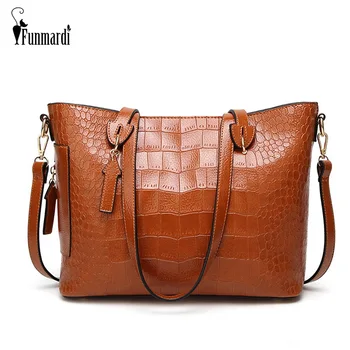 

FUNMARDI Luxury Handbag Women Bags Designer Crocodile Ladies Shoulder Bag Vintage Oil Wax Leather Handbag Crossbody Bag WLHB1779
