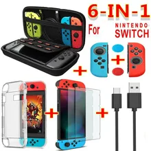 Juego de accesorios 6 en 1 conjunto negro rojo azul para Nintendo Switch bolsa de transporte de viaje Protector de pantalla Cable de carga