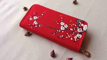 Ms. zipper wallet 2016 new hand-painted folk style Hot Features plum red clutch 21 * 10 * 3cm high-capacity