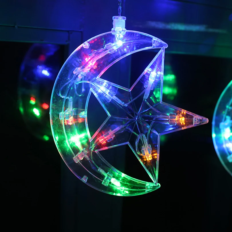 2,5 м 138 светодиодный s moon star Icicle светодиодный светильник для занавесок, гирлянда для сада, Рождества, Рамадана, свадьбы, Нового года, вечерние, декоративный светильник s