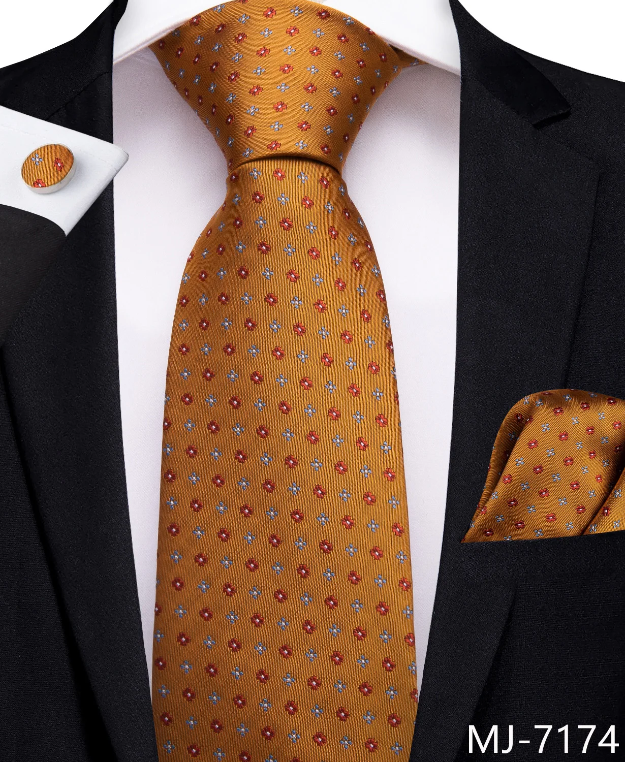 DiBanGu Желтый Цветочный Для мужчин галстук шелковый галстук для Для мужчин галстук-бабочка платок запонки Для мужчин галстук Бизнес Свадебный галстук комплект - Цвет: MJ-7174