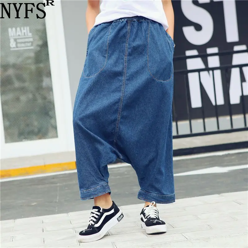 

NYFS 2019 New Spring Summer Women jeans loose Vintage Personality Denim Nine Trousers Crosss pants