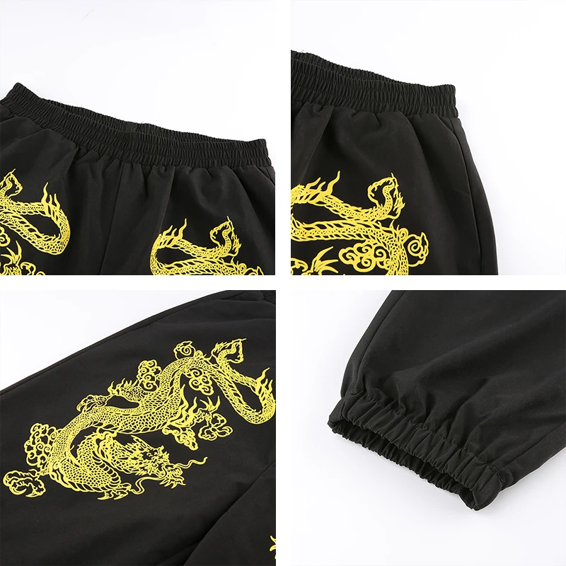 Rapwriter Модные женские спортивные брюки с принтом дракона летние стрейч Высокая талия карандаш уличная карго Jogger Брюки-карандаш черные