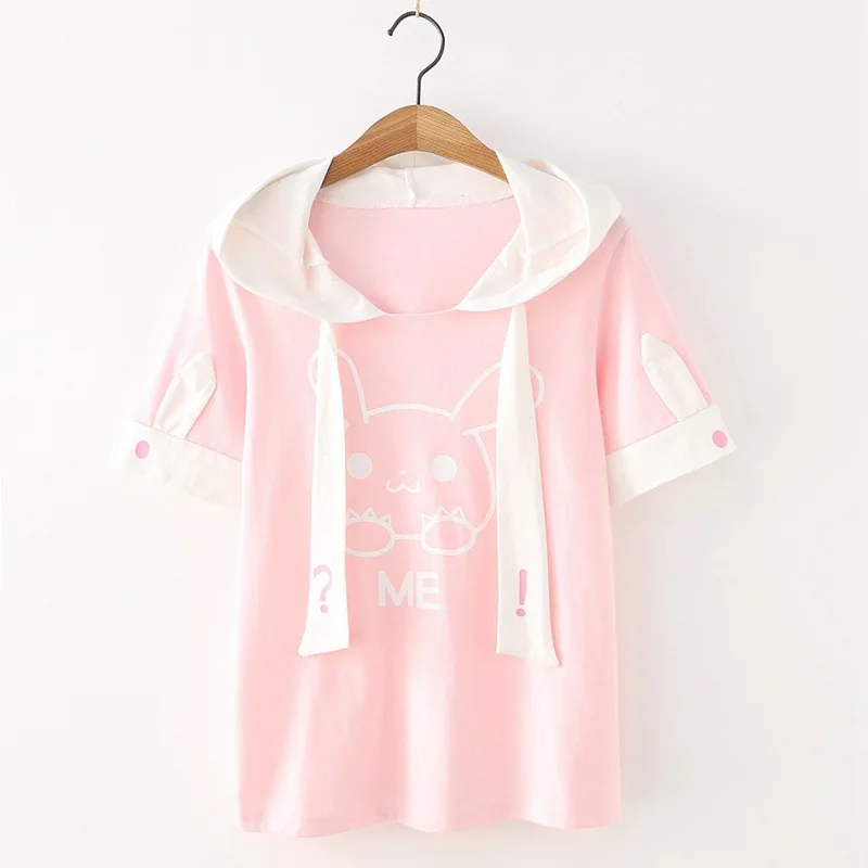 

Lovely Cartoon Rabbit Printed T-shirt Women Kawaii Bunny Ears Funny 90s Girl Tees Female Tops Cute Anime Graphic Pink T Shirts