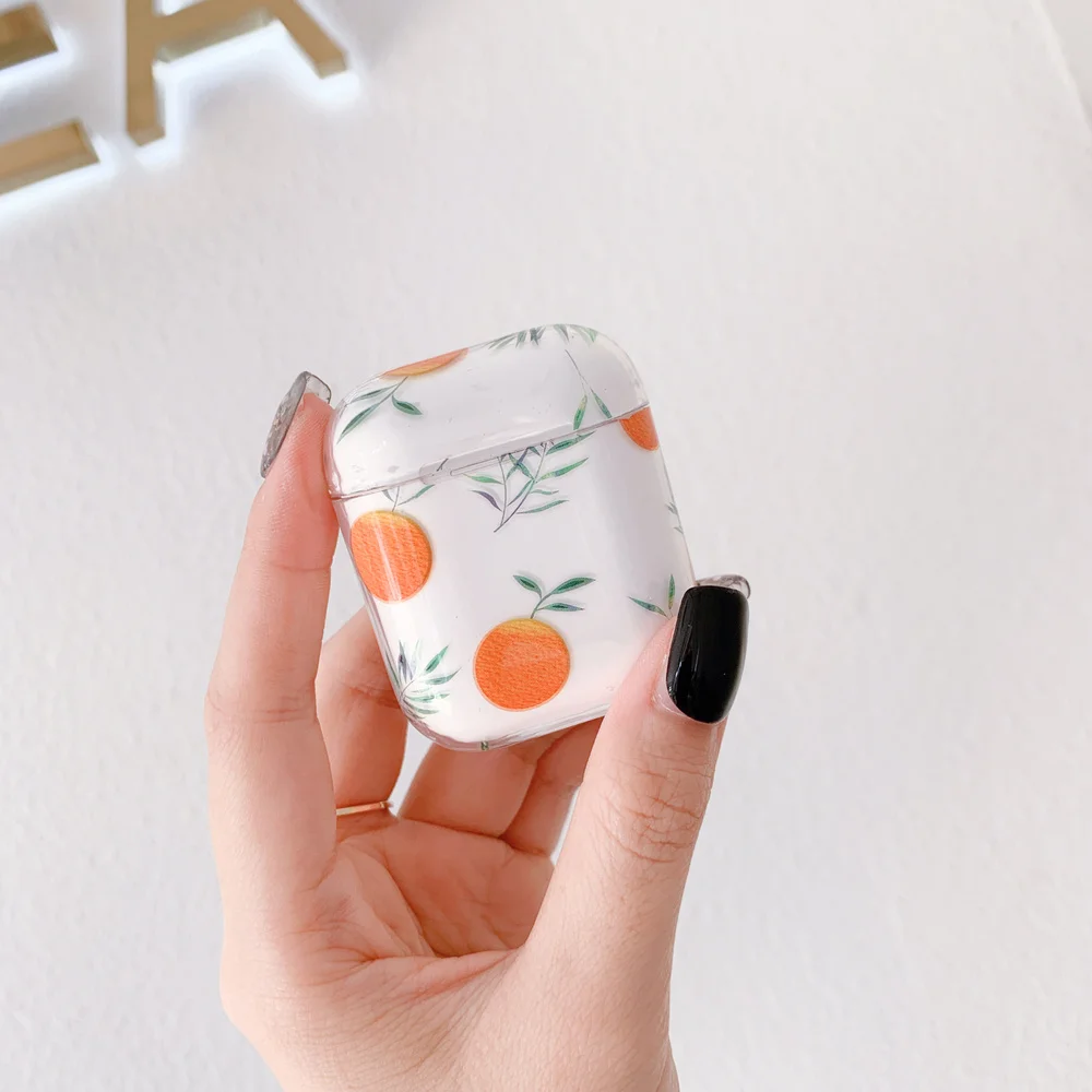 

For Airpods Earphone Charging Box Cases Crystal Protective Cover Cherry orange Transparent Case for Apple AirPods Charging Box