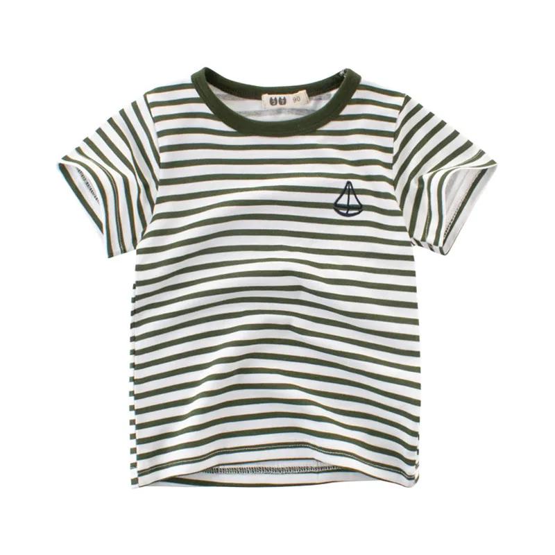 Детская мода г.; футболки для мальчиков; Летний стиль; полосатый хлопковый Детский свитер с короткими рукавами; топы для детей от 2 до 3 От 5 до 8 лет; детские футболки - Цвет: Army green