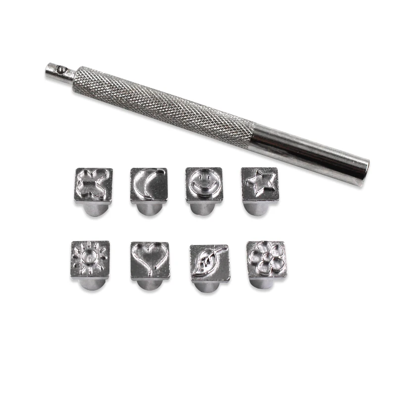 Leather Craft Stamps 8PCS/SET Handmade Leather Stamp Kit Carving Printing Sewing Tools DIY Leather Seal Metal Wood carving Printing Tools Set